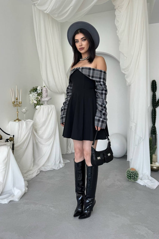 Tartan Bardot Mini Dress