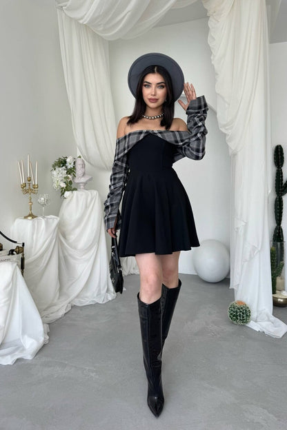 Tartan Bardot Mini Dress