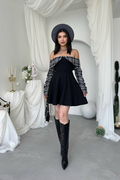 Tartan Bardot Mini Dress