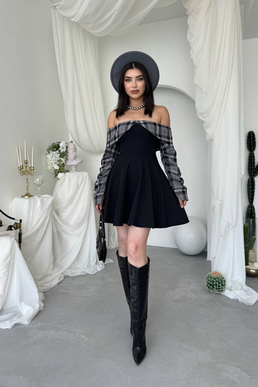 Tartan Bardot Mini Dress