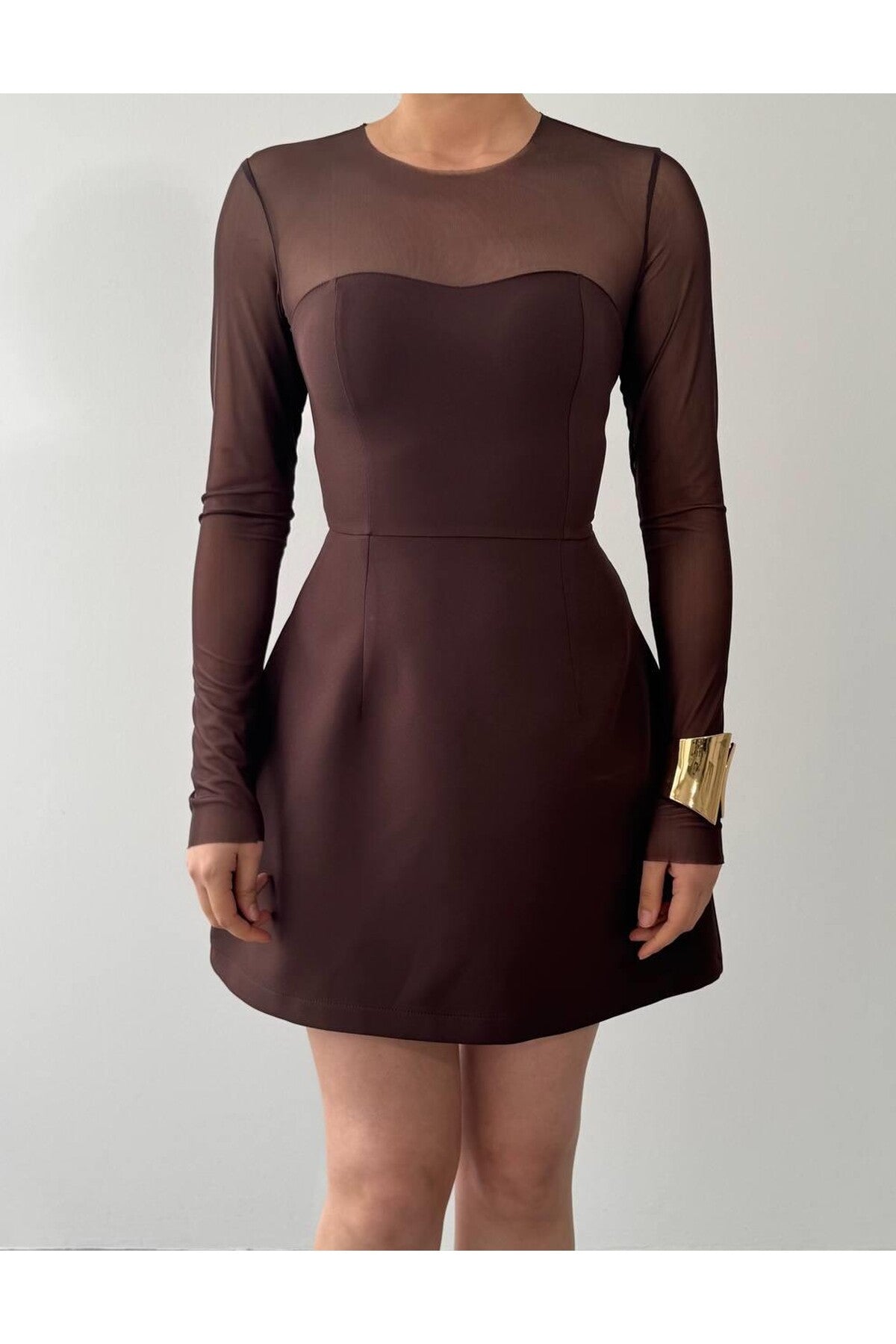 Sheer Sleeve Tulip Mini Dress