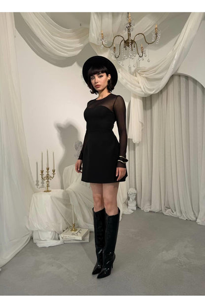 Sheer Sleeve Tulip Mini Dress
