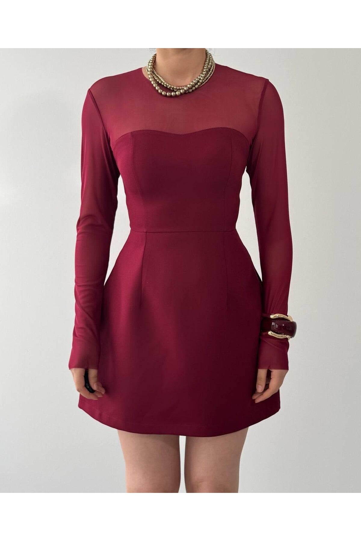Sheer Sleeve Tulip Mini Dress