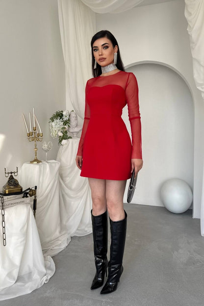 Sheer Sleeve Tulip Mini Dress