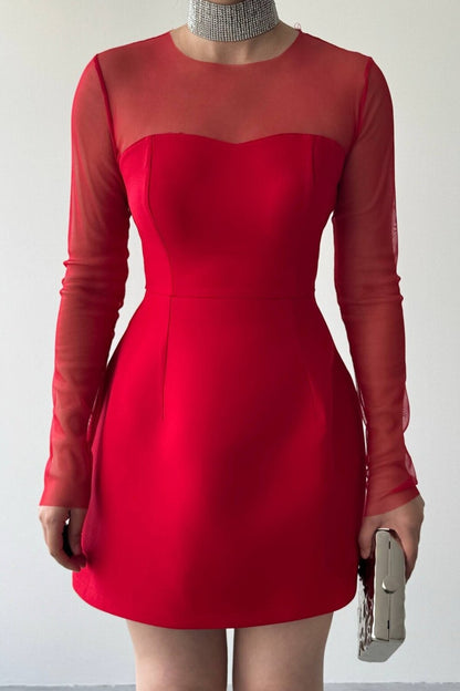 Sheer Sleeve Tulip Mini Dress