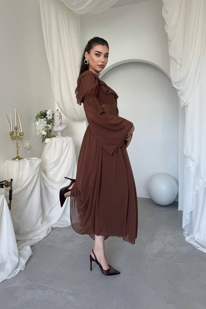 Chiffon Maxi Dress with Corset Belt