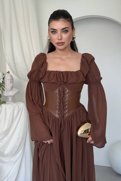 Chiffon Maxi Dress with Corset Belt