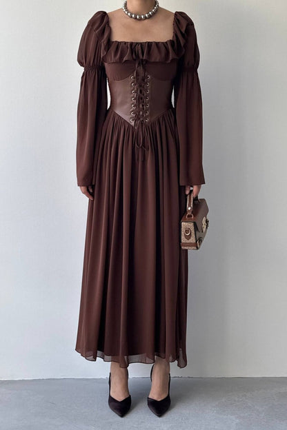 Chiffon Maxi Dress with Corset Belt