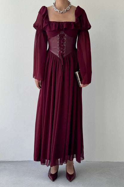 Chiffon Maxi Dress with Corset Belt
