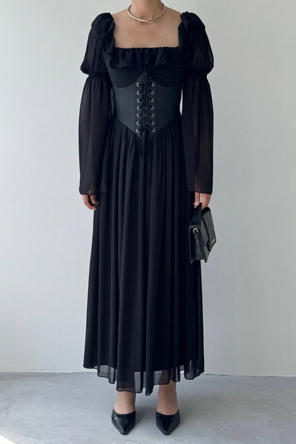 Chiffon Maxi Dress with Corset Belt