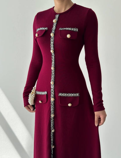 Knit Midi Dress with Pearl Buttons