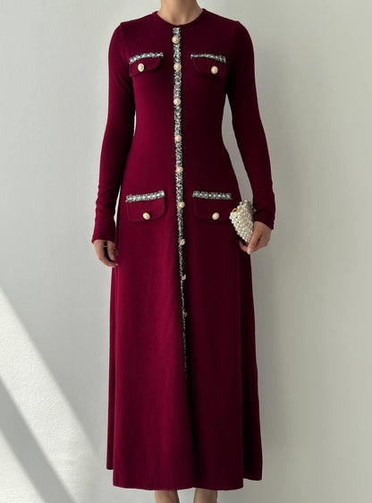 Knit Midi Dress with Pearl Buttons