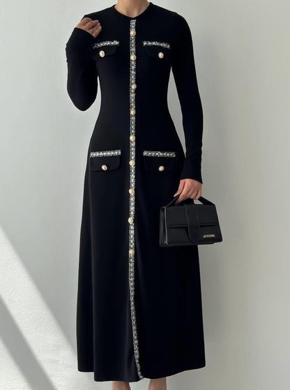 Knit Midi Dress with Pearl Buttons