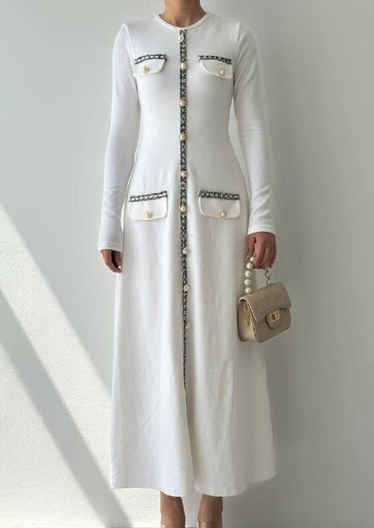 Knit Midi Dress with Pearl Buttons