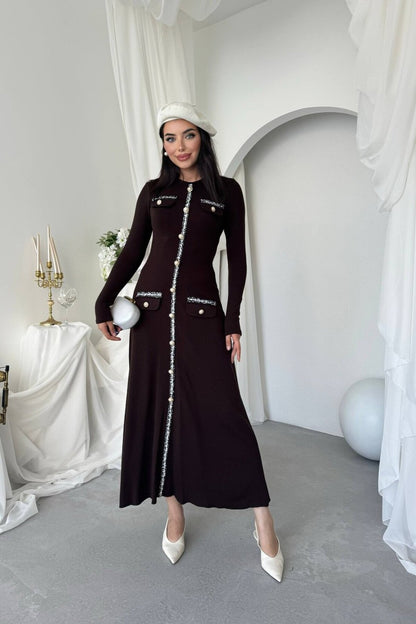 Knit Midi Dress with Pearl Buttons