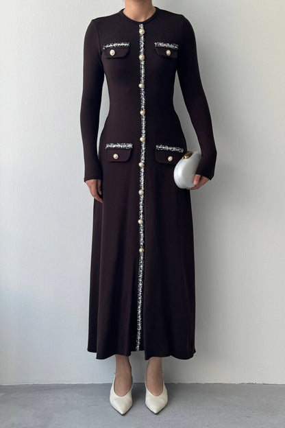 Knit Midi Dress with Pearl Buttons