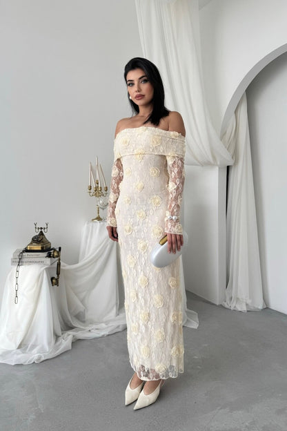 Rose Lace Off-Shoulder Dress