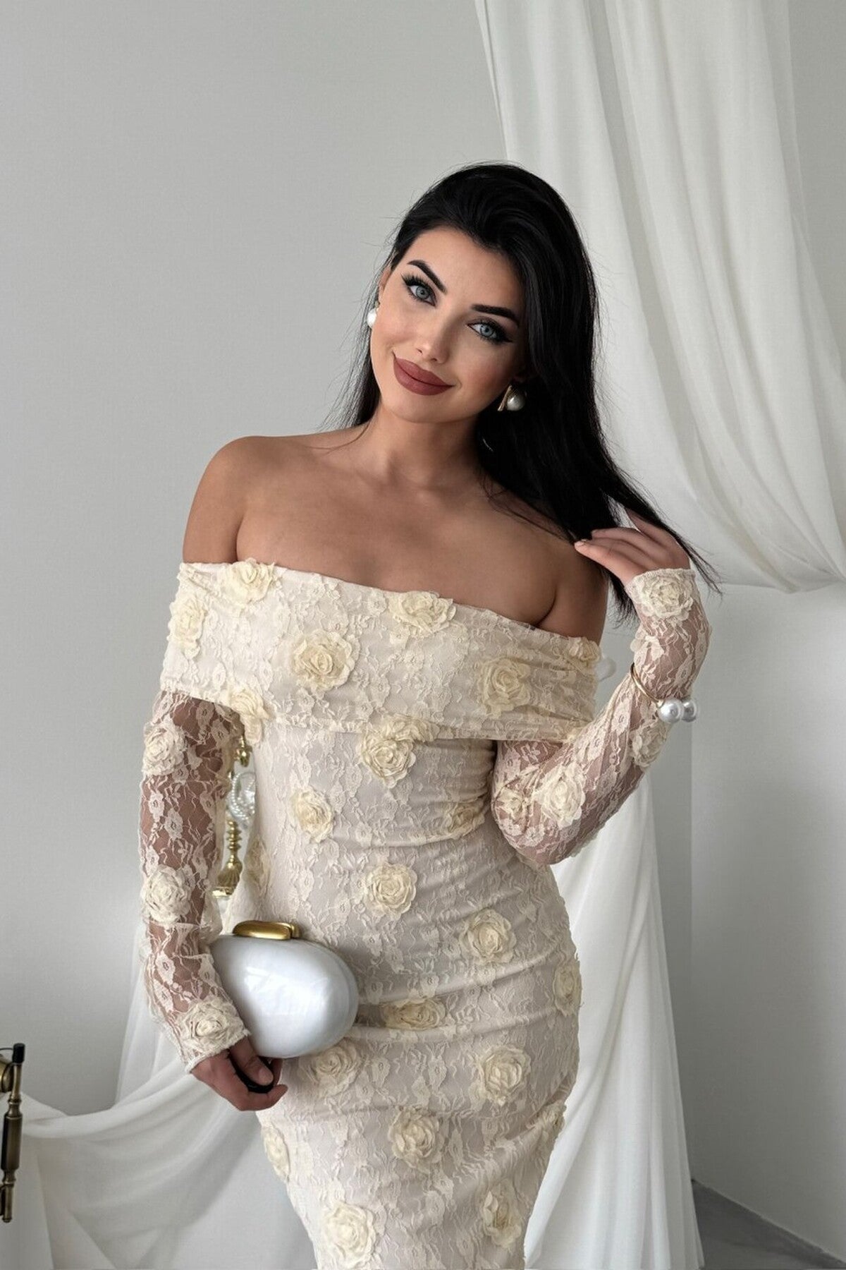 Rose Lace Off-Shoulder Dress