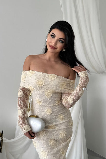 Rose Lace Off-Shoulder Dress