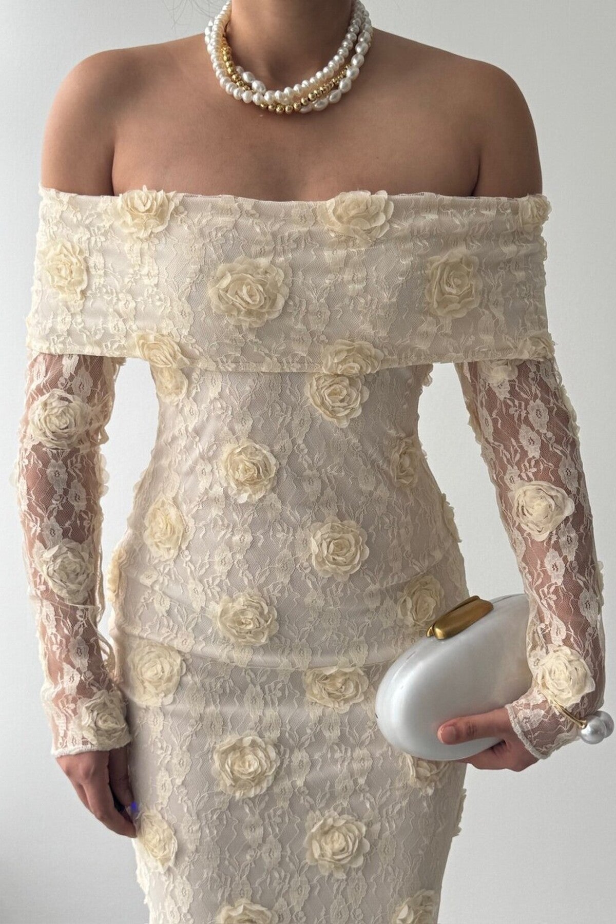 Rose Lace Off-Shoulder Dress