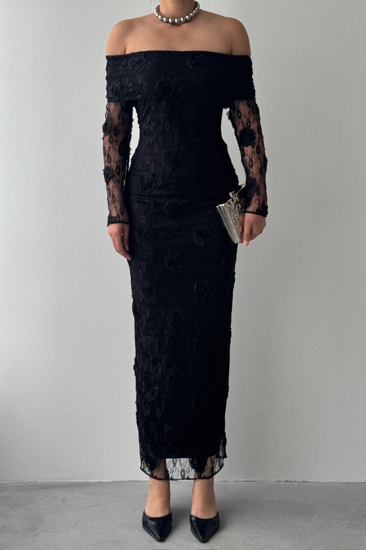 Rose Lace Off-Shoulder Dress