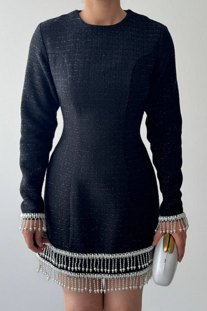Tweed Mini Dress with Pearl Fringe