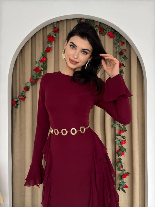 Cascade Ruffle Maxi Dress - Burgundy