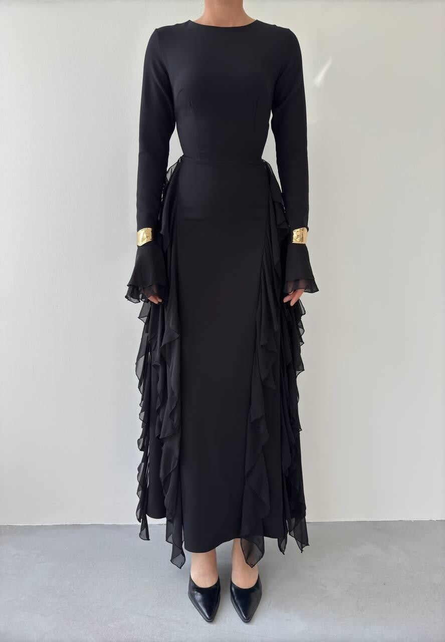 Cascade Ruffle Maxi Dress - Black