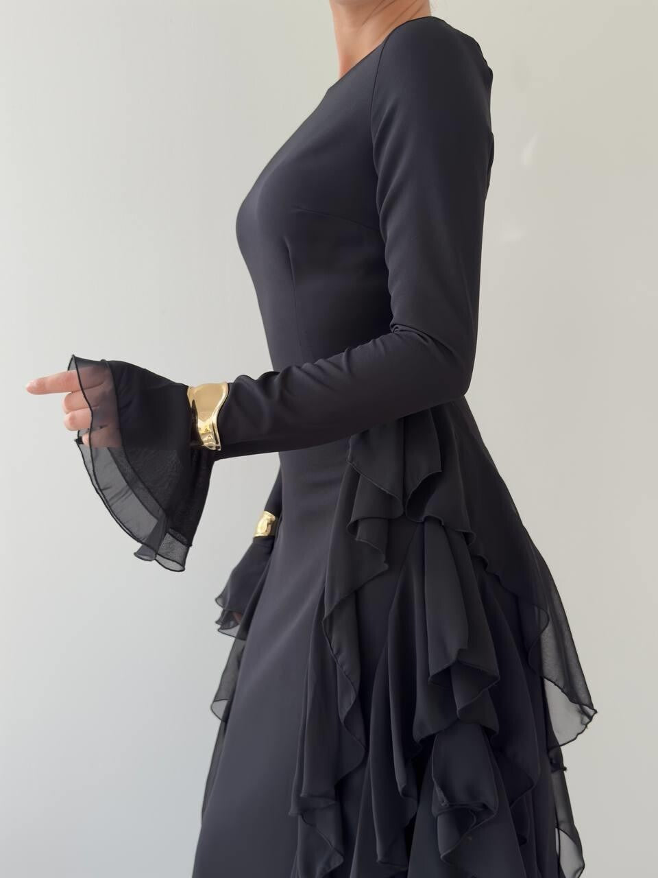 Cascade Ruffle Maxi Dress - Black