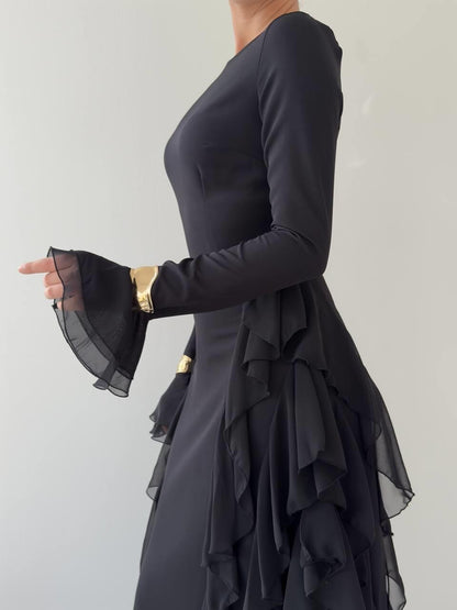 Cascade Ruffle Maxi Dress - Black