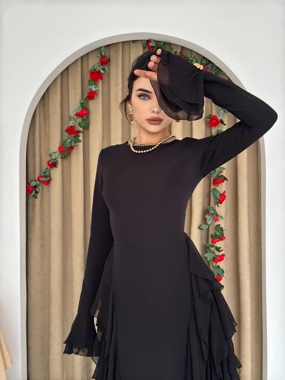 Cascade Ruffle Maxi Dress - Black