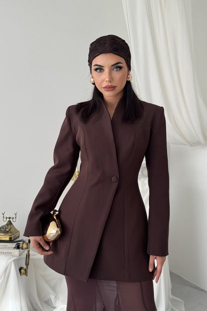 Sculpted Blazer & Sheer Skirt Set