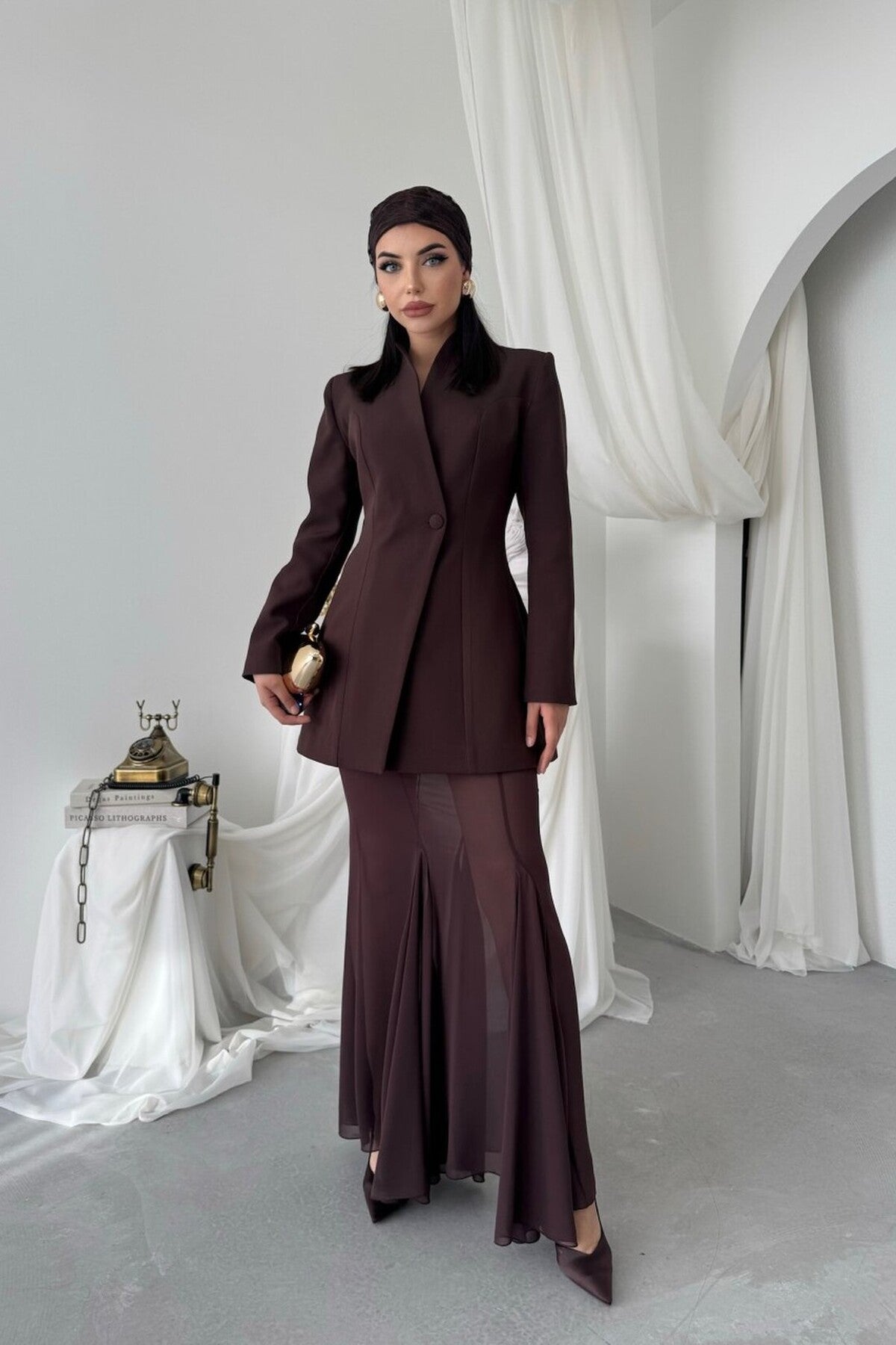 Sculpted Blazer & Sheer Skirt Set