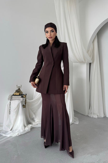Sculpted Blazer & Sheer Skirt Set