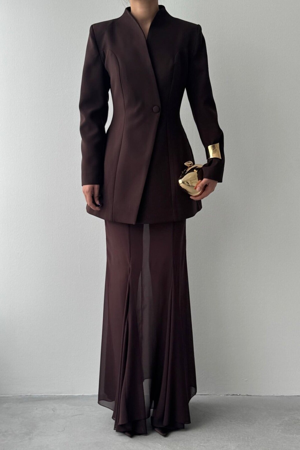 Sculpted Blazer & Sheer Skirt Set