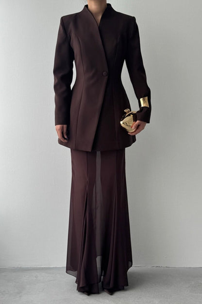 Sculpted Blazer & Sheer Skirt Set