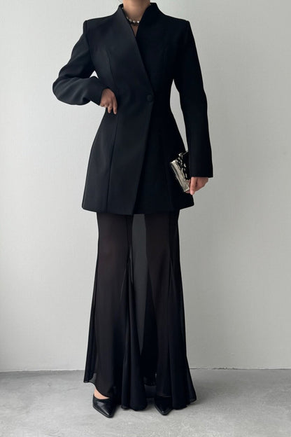 Sculpted Blazer & Sheer Skirt Set