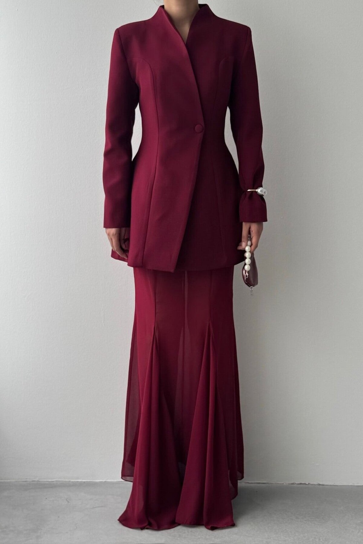 Sculpted Blazer & Sheer Skirt Set