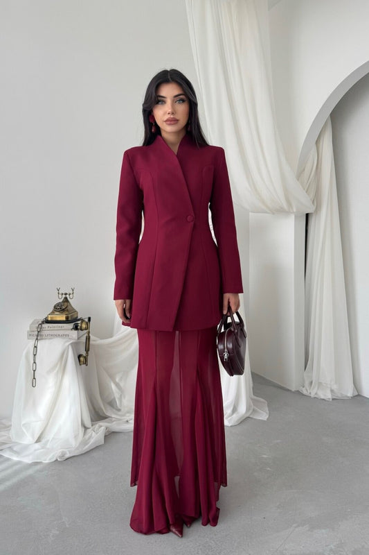 Sculpted Blazer & Sheer Skirt Set