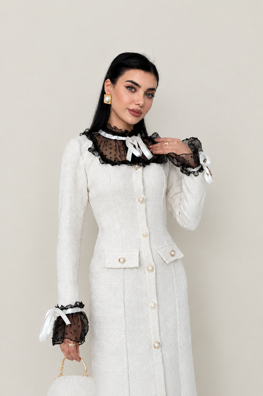 Victorian Tweed Dress with Lace Collar