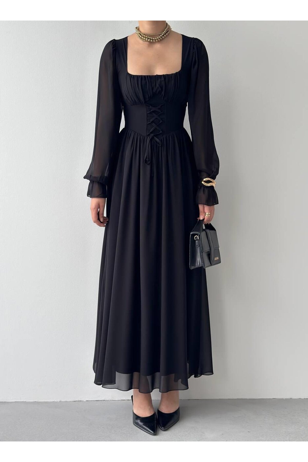 Corset Chiffon Maxi Dress