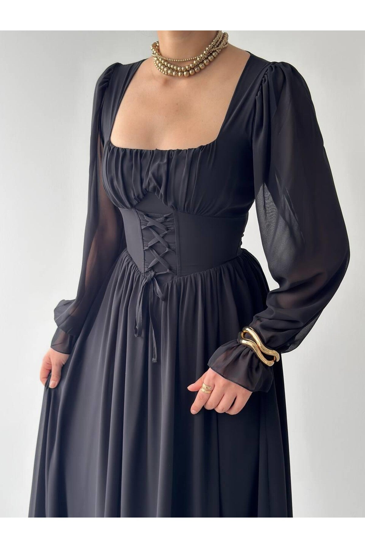Corset Chiffon Maxi Dress