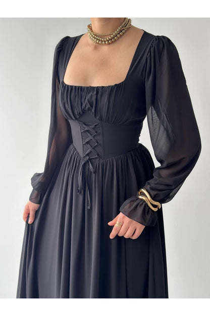 Corset Chiffon Maxi Dress