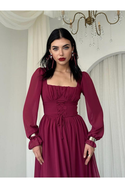 Corset Chiffon Maxi Dress