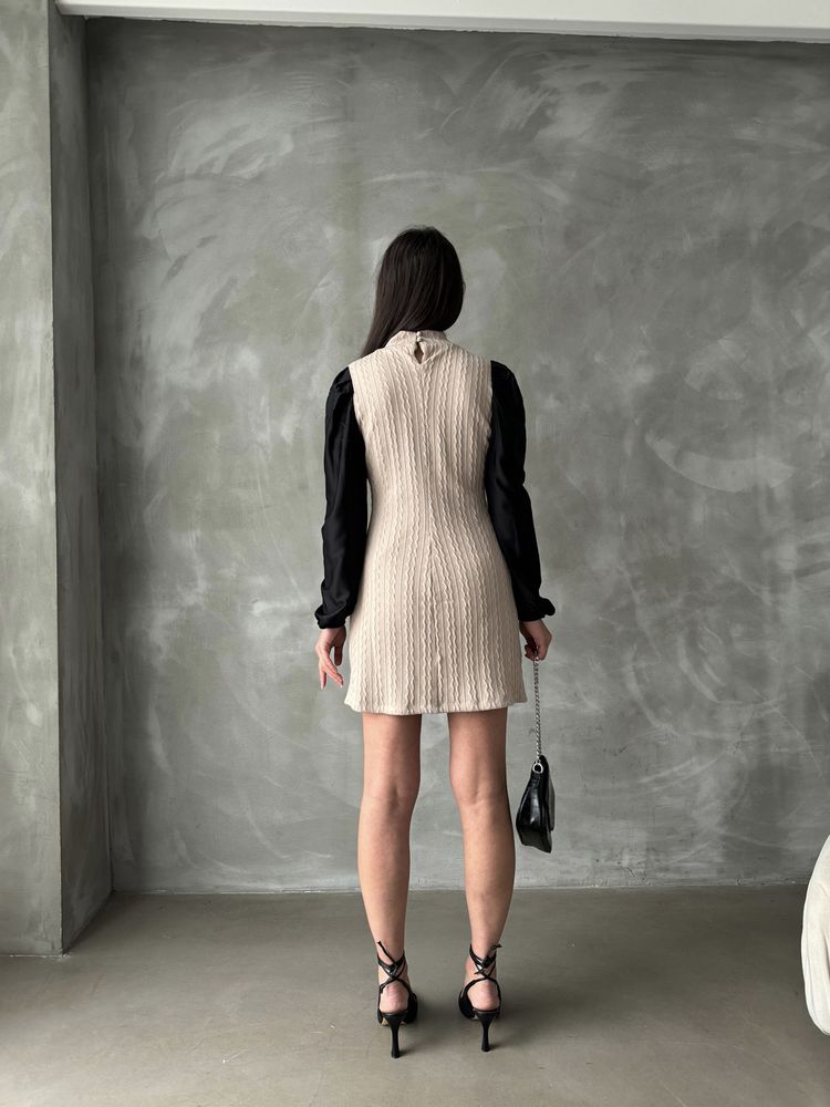 Faux Leather Sleeve Knit Dress