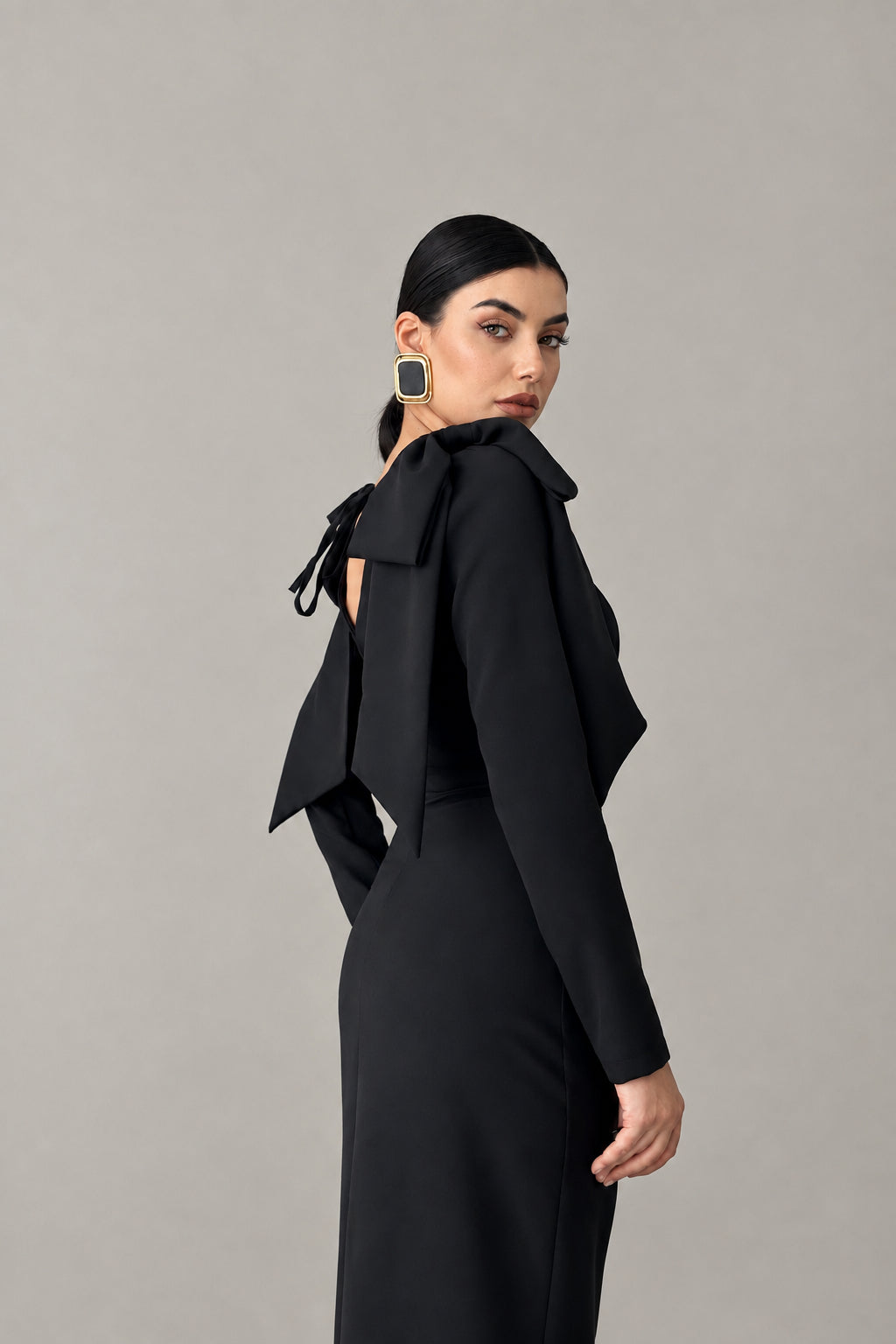 Bow Shoulder Open Back Dress
