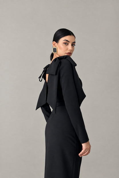 Bow Shoulder Open Back Dress
