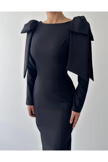 Bow Shoulder Open Back Dress