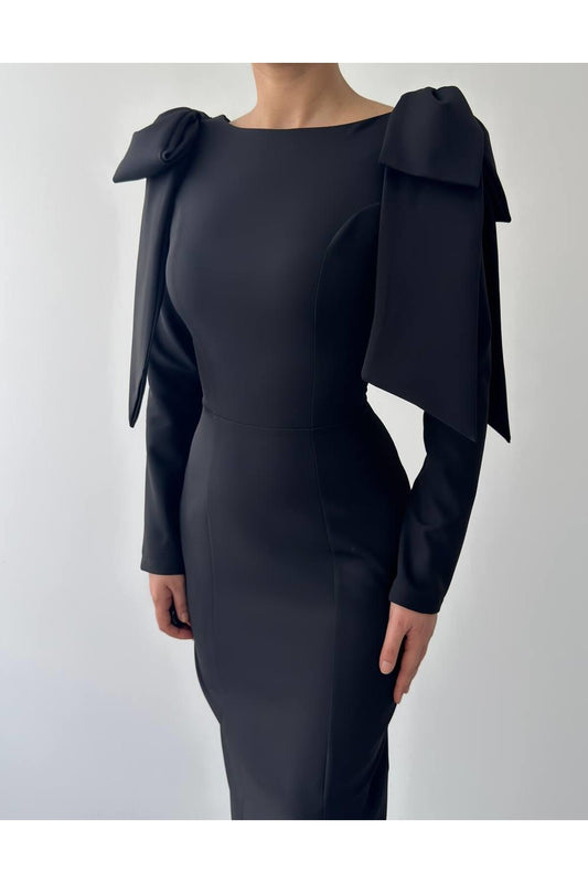 Bow Shoulder Open Back Dress