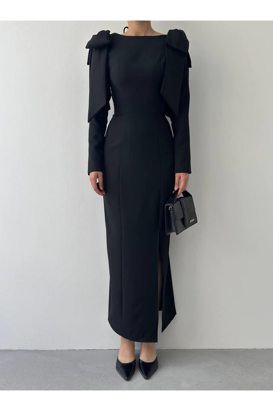 Bow Shoulder Open Back Dress